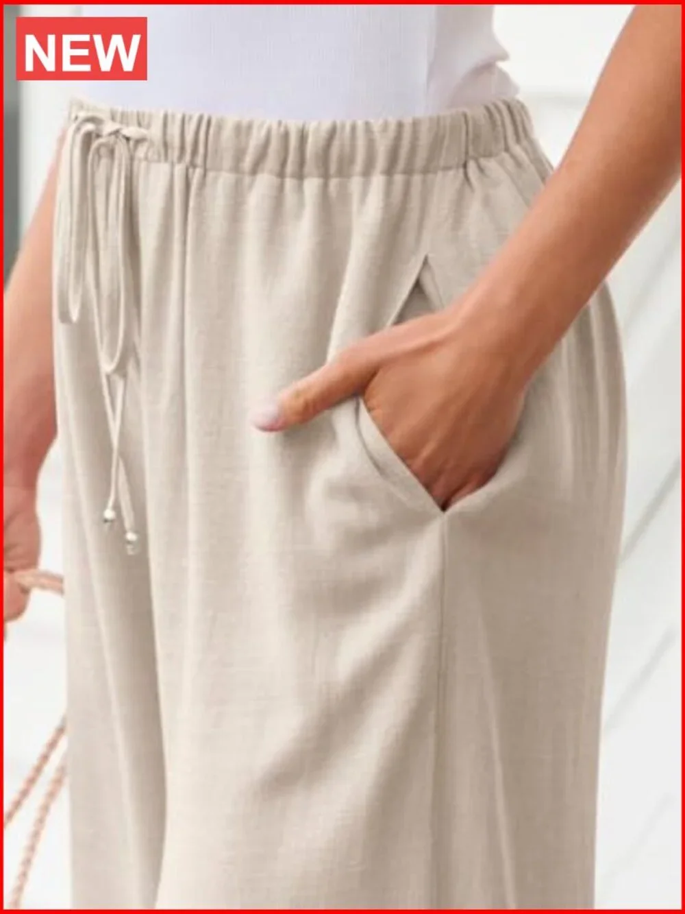 Linen Palazzo Pants Flowy Wide Leg Beach Pants with Pockets